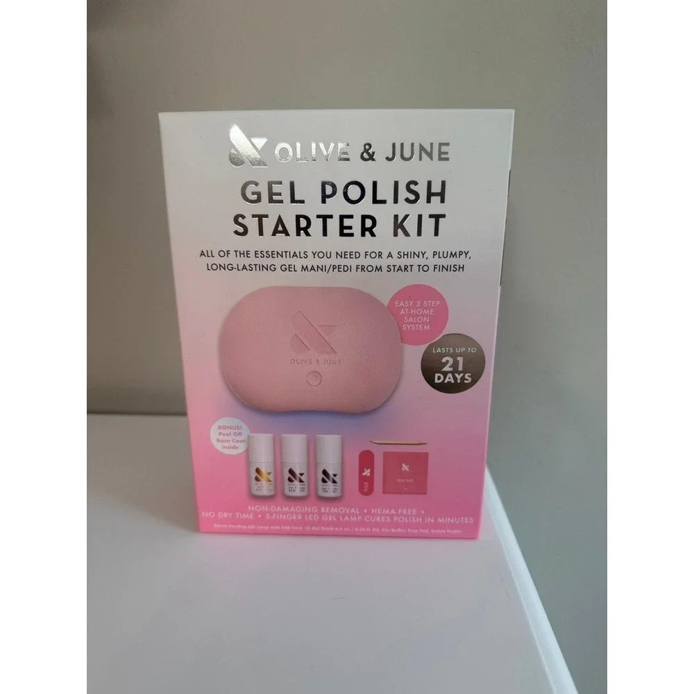 Olive & June Gel Polish Starter Kit Women OS Pink LED Lamp HEMA-Free NWT